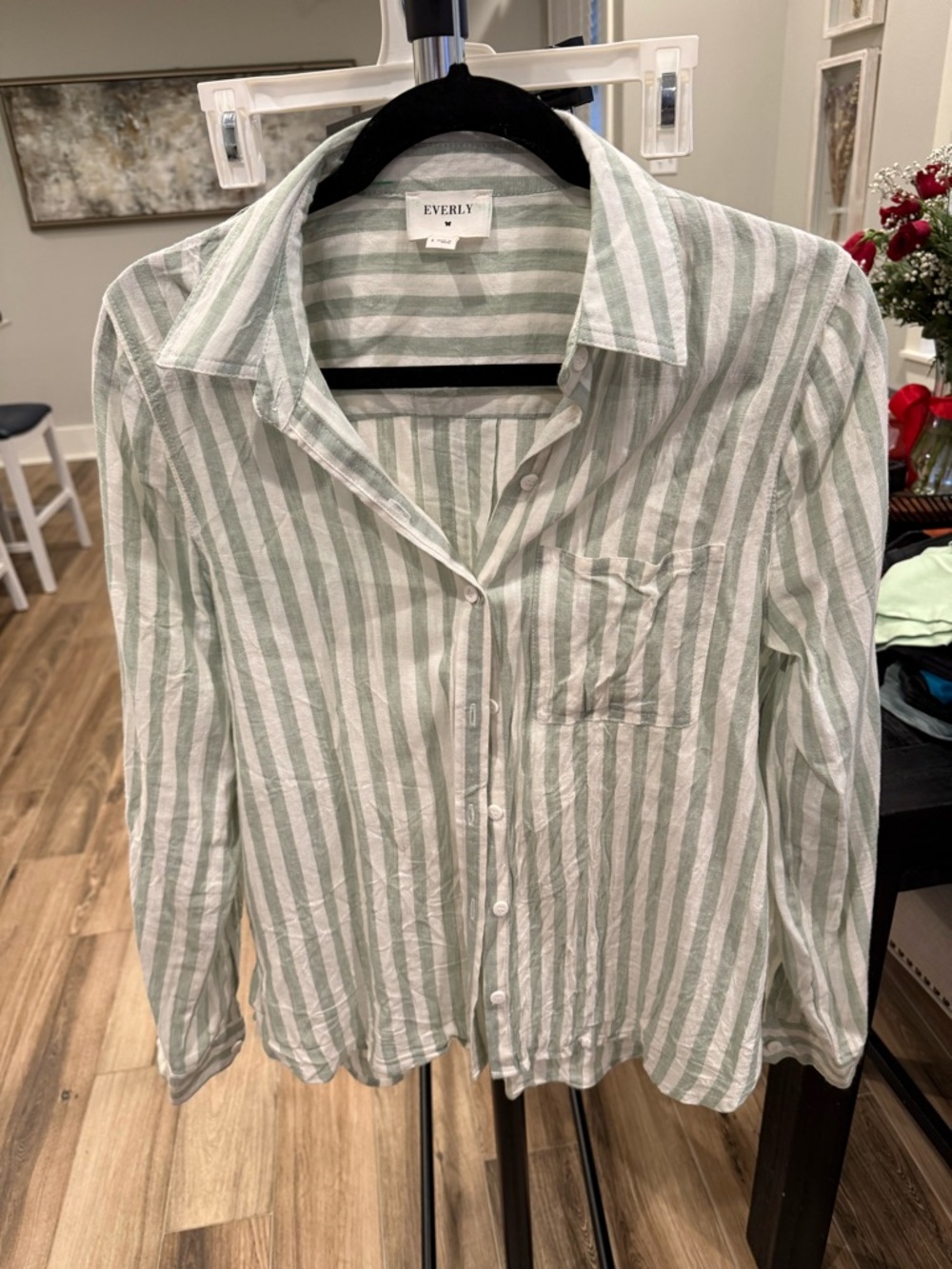 Everly Mint Green & White Vertical Stripe Button-Front Shirt